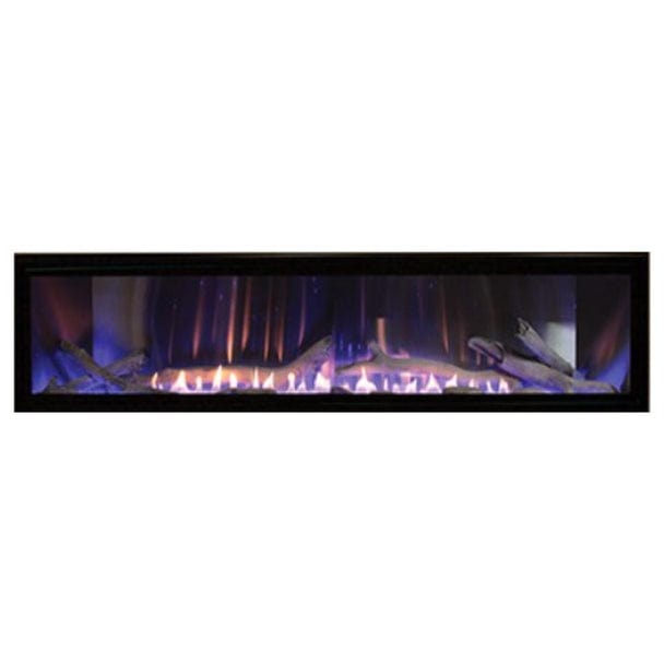 Empire Boulevard 60-inch linear vent-free gas fireplace with sleek black frame and glass front.