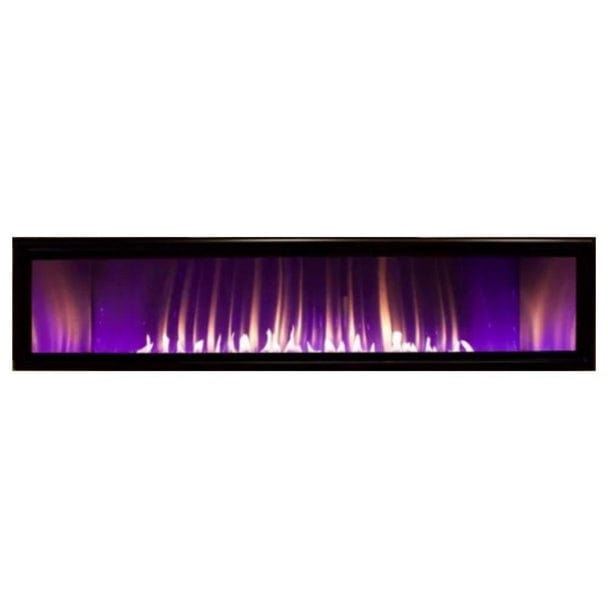 Empire Boulevard 60-inch linear vent-free gas fireplace with modern black frame and glass front.