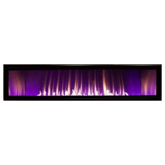 Empire Boulevard 60-inch linear vent-free gas fireplace with modern black frame and glass front.