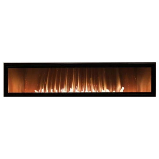 Empire Boulevard 60-inch linear vent-free gas fireplace with sleek black frame and glass front.