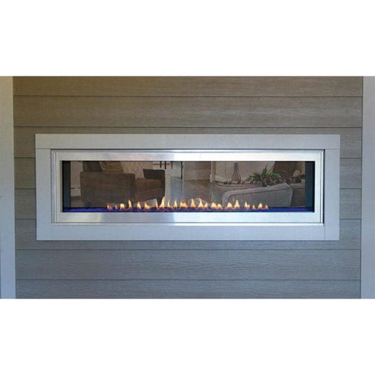 Empire Boulevard 60-inch linear vent-free see-through gas fireplace with modern glass front and sleek design.