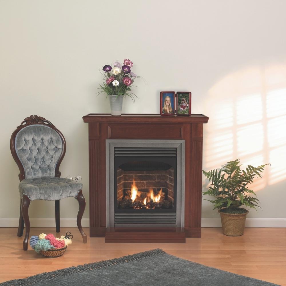 Empire Vail 26 Deluxe Gas Fireplace with sleek mantel and modern design elements.