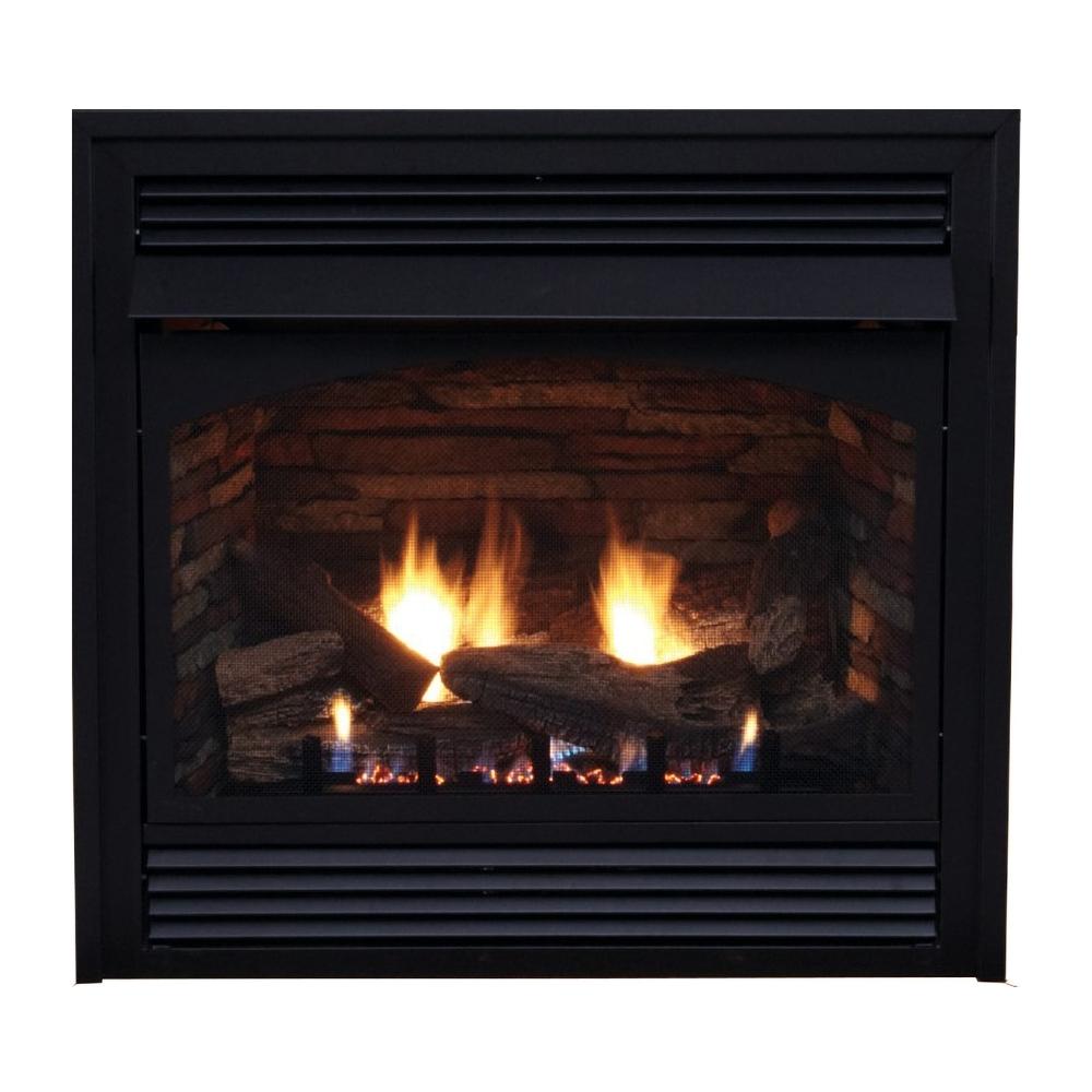 Empire Vail 32 premium vent-free gas fireplace with modern glass front and sleek design.