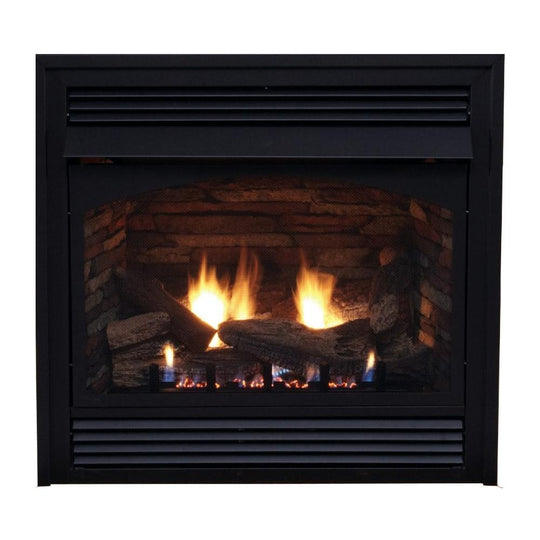 Empire Vail 32 premium vent-free gas fireplace with modern glass front and sleek design.