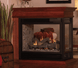 Empire Vail 36 peninsula gas fireplace with three-sided glass and modern design elements.