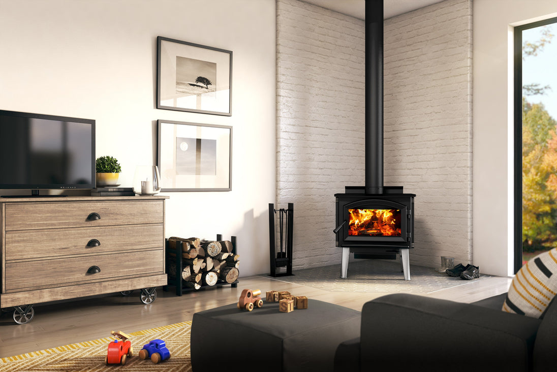 Enerzone Solution 1.7 wood stove with modern design and glass door