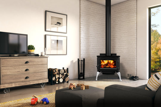 Enerzone Solution 1.7 wood stove with modern design and glass door