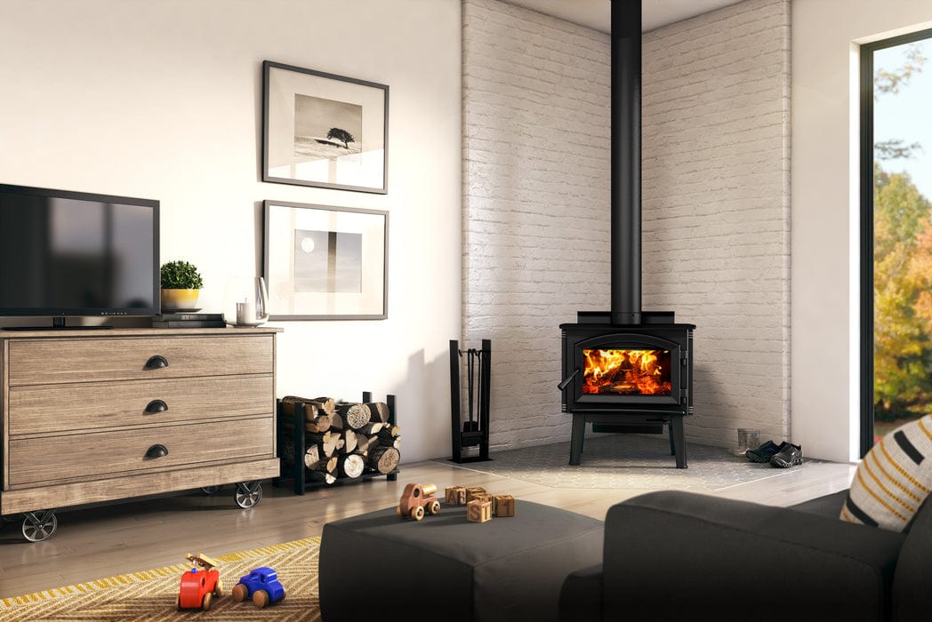 Enerzone Solution 1.7 wood stove with modern design and glass door