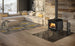 Enerzone Solution 1.7 wood stove with modern design and glass door