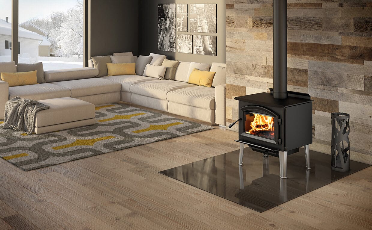Enerzone Solution 1.7 wood stove with modern design and glass door