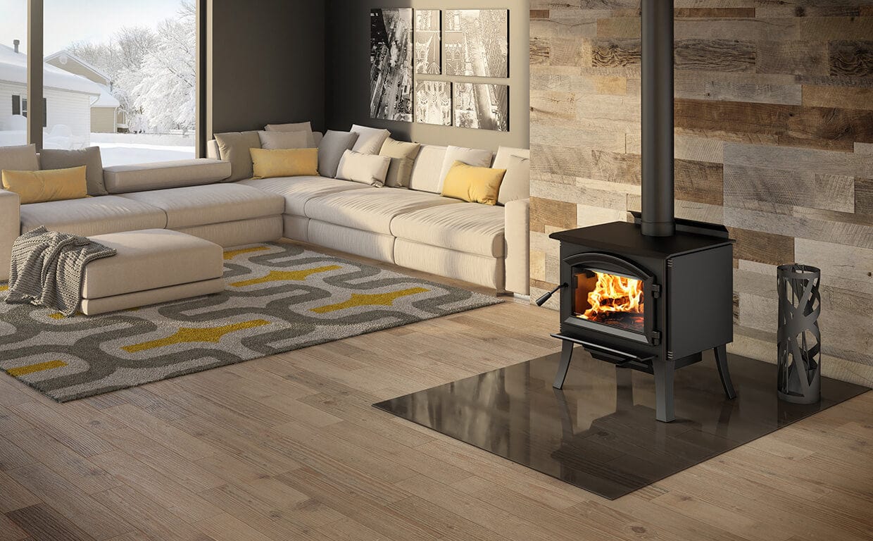 Enerzone Solution 1.7 wood stove with modern design and glass door