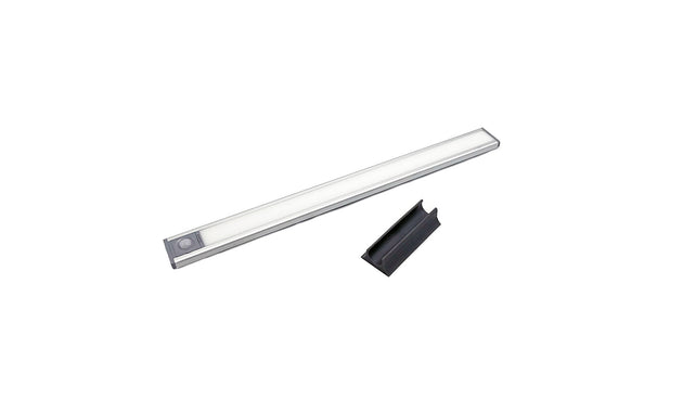 The Ledge Lounger Umbrella Light, a slim rectangular LED with a silver border and round button, comes with a detachable black mounting clip—ideal for illuminating your patio.