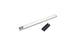 The Ledge Lounger Umbrella Light, a slim rectangular LED with a silver border and round button, comes with a detachable black mounting clip—ideal for illuminating your patio.