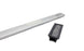 The Umbrella Light by Ledge Lounger includes a sleek silver bar with textured detail, paired with a rechargeable black rectangular attachment featuring a grid pattern. It fits seamlessly onto the bar to enhance your patio, all set against a plain white background.