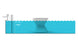 The image shows a blue wave-like chart with water levels and a marker indicating a drift zone starting at 15 inches (38 cm). In the background, there is a white Signature Tall Ice Bin Side Table by Ledge Lounger, resembling an hourglass-shaped umbrella base, partially submerged.