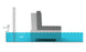 Cross-section diagram of a pool and deck featuring a Signature Sectional Corner by Ledge Lounger, complete with a scale for water depth recommendations. The suggested water level is marked at 10 inches (25 cm) just below the decks surface.