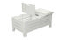 The Ledge Lounger Mainstay Storage Coffee Table is a white wooden box with internal compartments and a partially open slatted lid with a handle. Serving as chic storage, it elegantly stands on four legs.