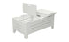 The Ledge Lounger Mainstay Storage Coffee Table is a white wooden box with internal compartments and a partially open slatted lid with a handle. Serving as chic storage, it elegantly stands on four legs.
